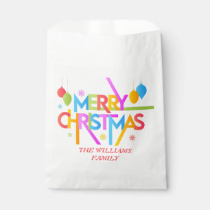 Modern Budget Merry Christmas Holiday Family Name Favour Bags
