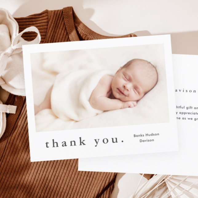Modern Budget Photo Collage Baby Thank You Card (Simple budget baby photo thank you card.)