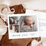Modern Budget Photo Collage Baby Thank You Card<br><div class="desc">A sweet photo collage baby thank you card featuring a simple modern name 3 pictures on the front. The back has a large full name header and personal message from the family. Click the edit button to customise this design with your photos and details.</div>