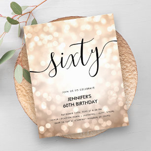 Modern BUDGET Rose Gold Lights 60th Birthday  Flyer