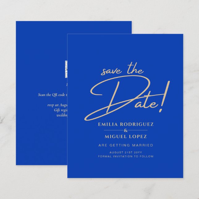 Modern Budget Royal Blue Monochrome Wedding (Front/Back)