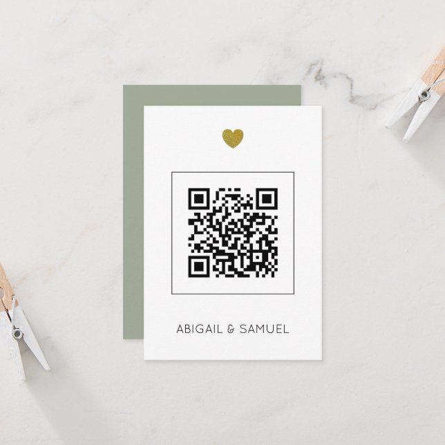 Modern  Budget sage Wedding Invitation QR Code   (Front/Back In Situ)