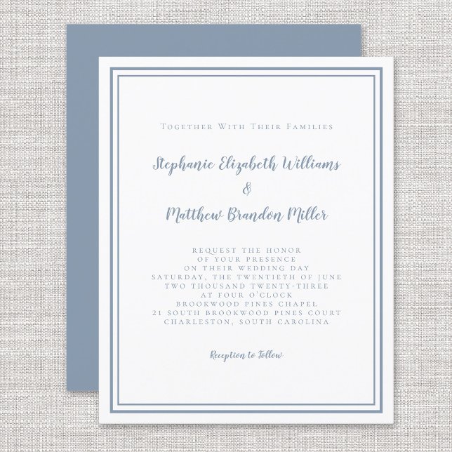 Modern Budget Simple Dusty Blue Wedding Invitation (Creator Uploaded)