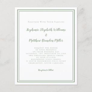 Modern Budget Simple Sage Green Wedding Invitation