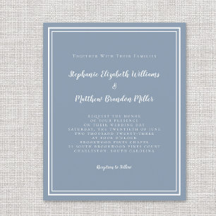 Modern Budget Simple Wedding Dusty Blue Invitation