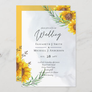 Modern BUDGET Sunflower Yellow Wedding Invite