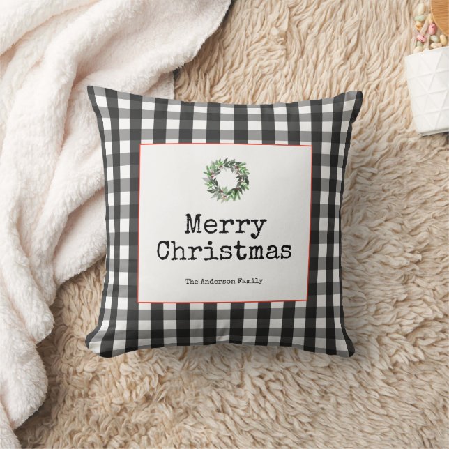 Modern Buffalo Check Merry Christmas Cushion (Blanket)