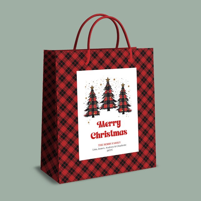 Modern buffalo plaid Christmas tree gift bag name (Modern buffalo plaid Christmas tree gift bag name)