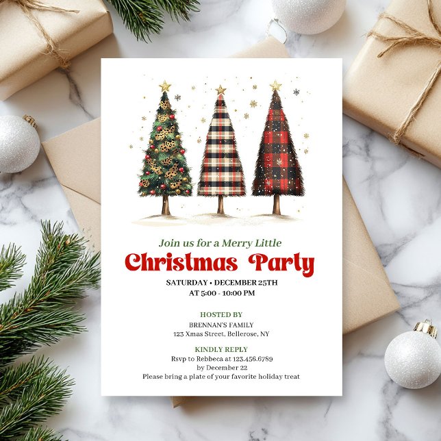 Modern buffalo plaid Christmas tree printable  Invitation (Modern buffalo plaid Christmas tree printable invite)