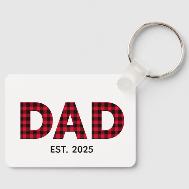 Modern Buffalo Plaid Dad Established Date Photo Key Ring (Front)