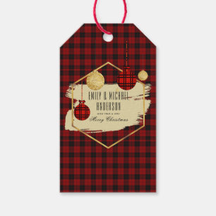 Modern Buffalo Plaid Gold Geometric Personalised Gift Tags