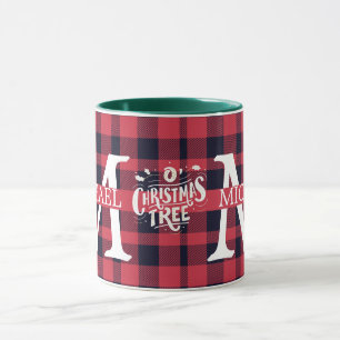 Modern Buffalo Plaid Monogram Christmas holiday Mug