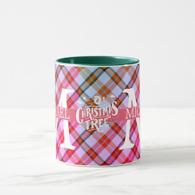 Modern Buffalo Plaid Monogram Christmas holiday  Mug (Center)