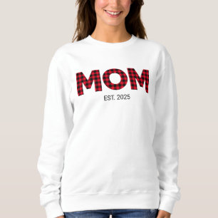 Modern Buffalo Plaid Mum Established Date Sweatshirt