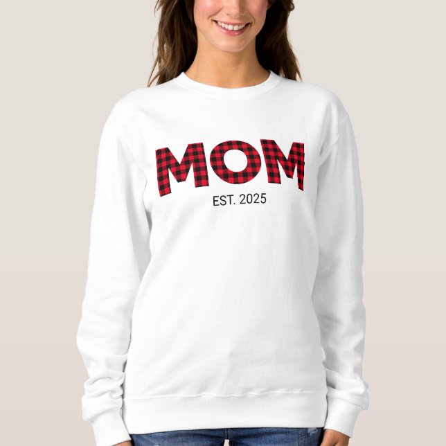 Modern Buffalo Plaid Mum Established Date Sweatshirt (Front)