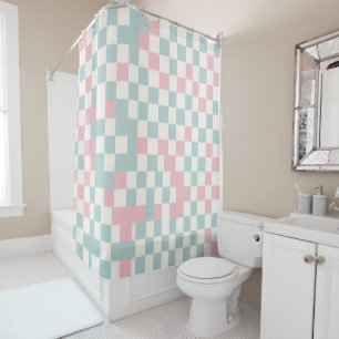 Modern Buffalo Plaid Pastel Cottagecore Spring Shower Curtain