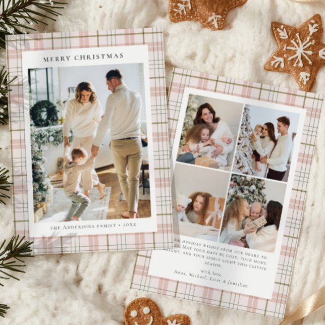 Modern Buffalo Plaid Photo collage Christmas   Holiday Card (Creator Uploaded)