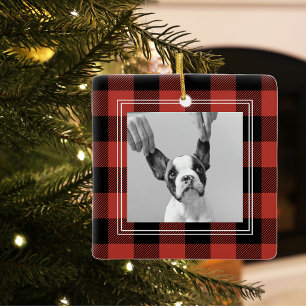 Modern Buffalo Red Plaid   Dog Photo Ceramic Ornament