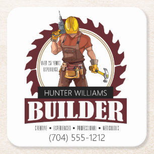Modern Builder Handyman Construction Professional Square Paper Coaster