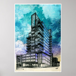 Modern Building Architectural Drawing Poster