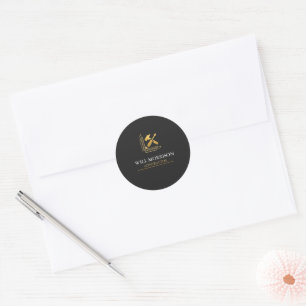 Modern Building Construction Golden & Black Classic Round Sticker