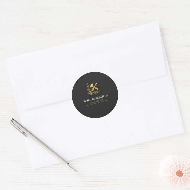 Modern Building Construction Golden & Black Classic Round Sticker (Envelope)