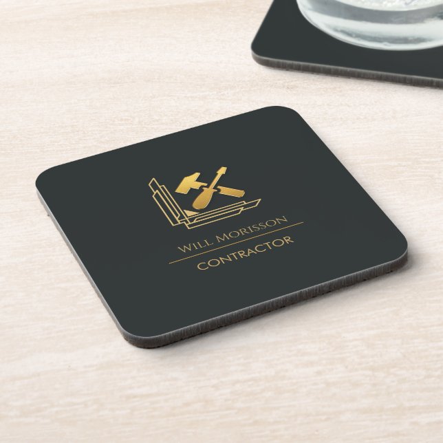 Modern Building Construction Golden & Black Coaster (Left Side)