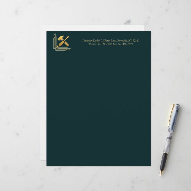 Modern Building Construction Golden & Black Custom Letterhead (Front/Back In Situ)