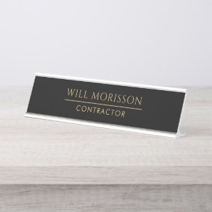 Modern Building Construction Golden & Black Desk Name Plate