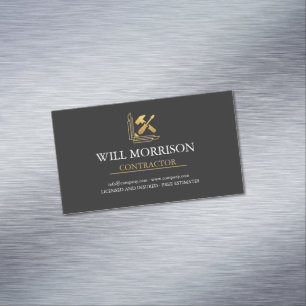 Modern Building Construction Golden & Black Magnetic Business Card