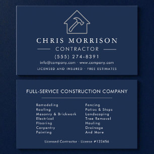 Modern Building Construction Navy Blue Silver Business Card