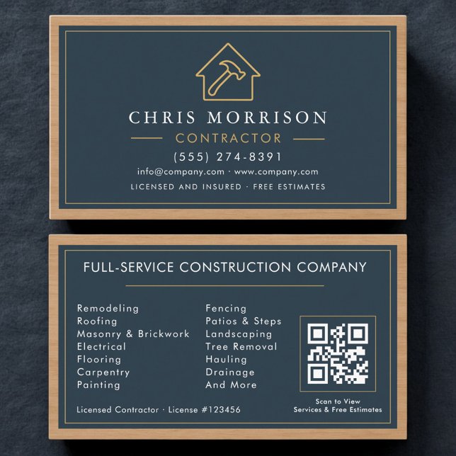 Modern Building Construction Wood QR Code Business Card (Creator Uploaded)