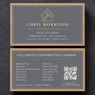 Modern Building Construction Wood QR Code Business Card