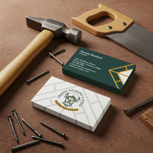 Modern Bull Head Roofing Construction Logo Design Business Card