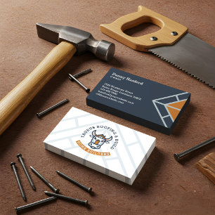 Modern Bull Head Roofing Construction Logo Design Business Card