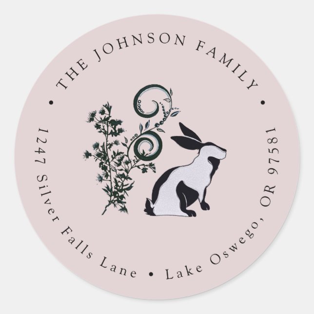 Modern Bunny Easter Return Address Classic Round Sticker (Front)