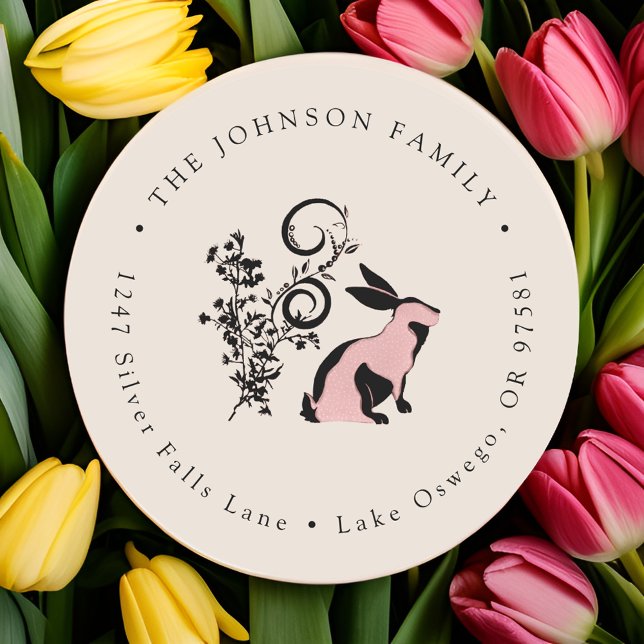 Modern Bunny Easter Return Address Classic Round Sticker (Creator Uploaded)