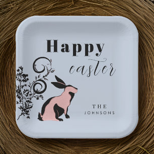Modern Bunny Happy Easter Personalised Paper Plate