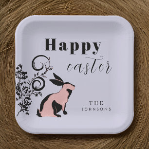 Modern Bunny Happy Easter Personalised Paper Plate