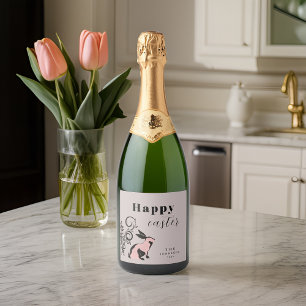 Modern Bunny Happy Easter Personalised Sparkling Wine Label