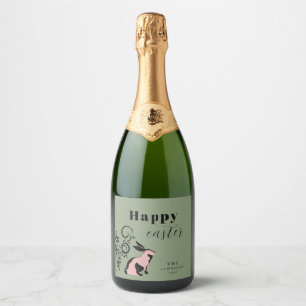 Modern Bunny Happy Easter Personalised Sparkling Wine Label