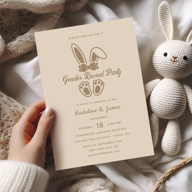 Modern Bunny Light Beige Gender Reveal Invitation (Creator Uploaded)