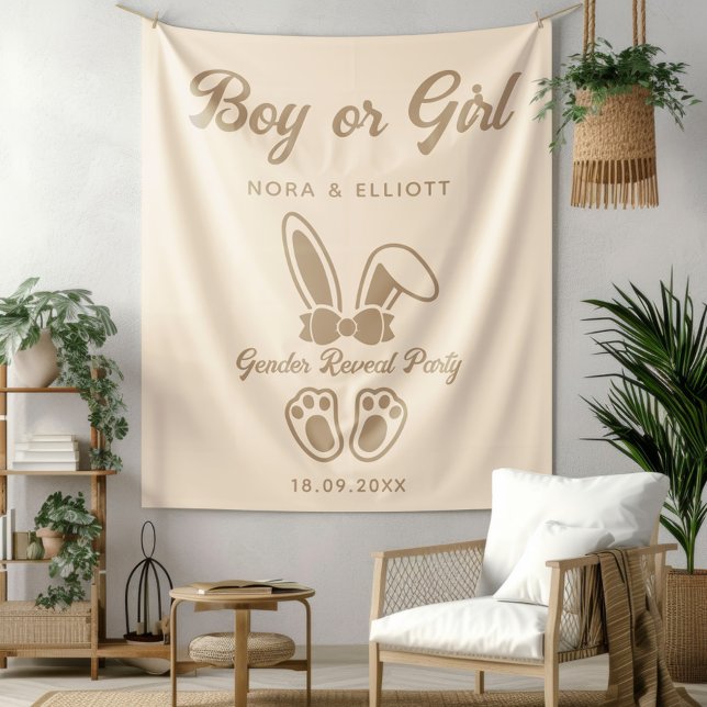 Modern Bunny Light Beige Gender Reveal Tapestry (Creator Uploaded)