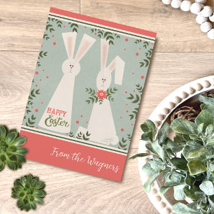 Modern Bunny Pastel Floral Happy Easter Custom  Card
