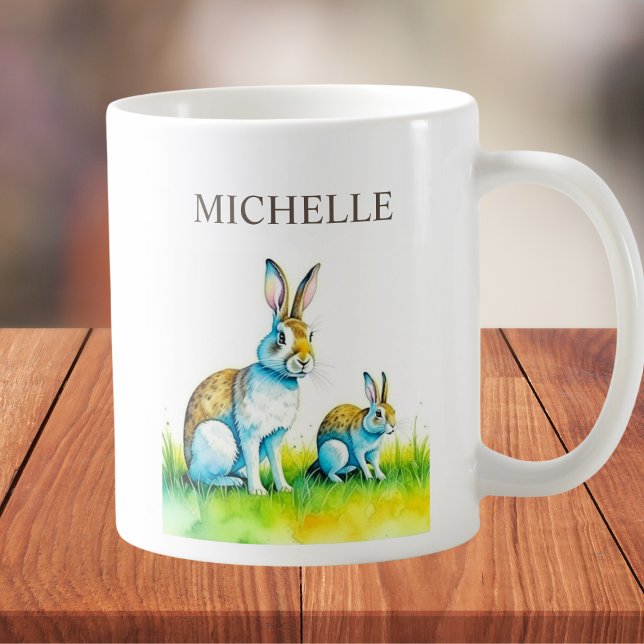 Modern Bunny Rabbit Custom Easter Coffee Mug (Cute custom easter mug.)