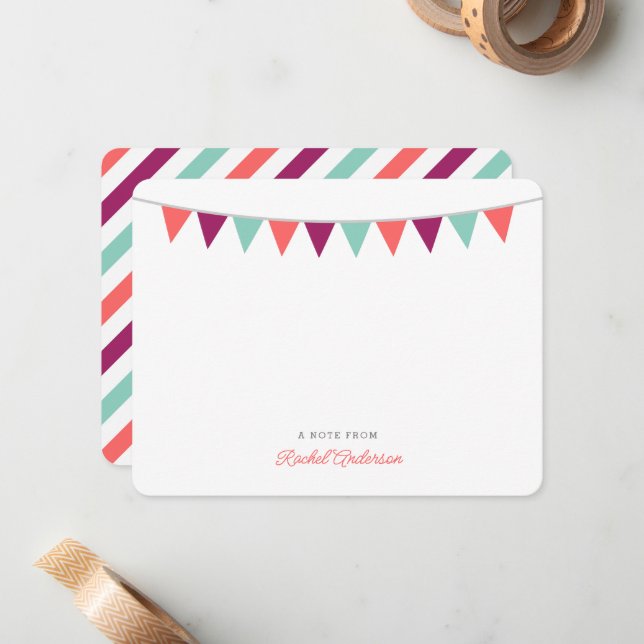 Modern Bunting Monogram Flat Note Cards (Front/Back In Situ)