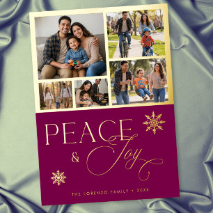 Modern Burgundy 5 Photo Collage Peace & Joy