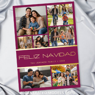 Modern Burgundy 7 Photo Collage Feliz Navidad
