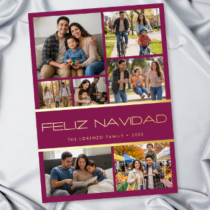 Modern Burgundy 7 Photo Collage Feliz Navidad