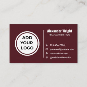 Modern Burgundy Add Logo Contact Business Card